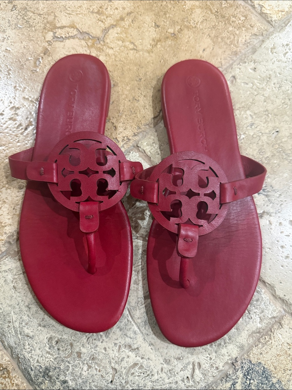Tory Burch Red Leather Logo Thong Sandals